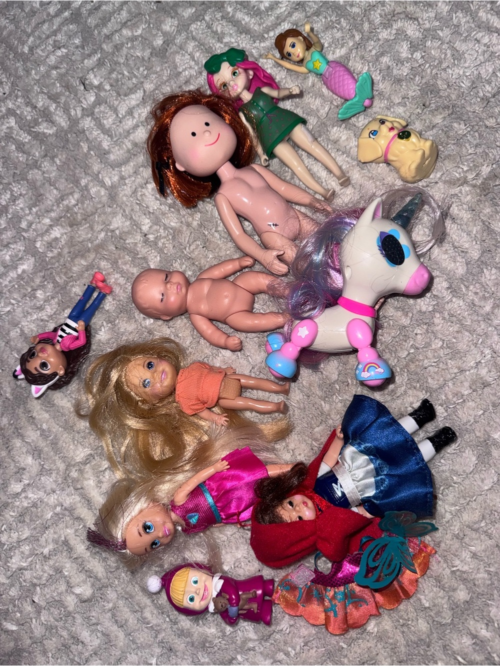 Assorted Kids Dolls and Unicorn Toy Set - Pink, White, Blonde